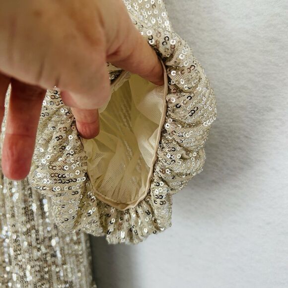 Eliza J Dress Women 10 Cream Gold Sequin Lined Cocktail Party Boho Sparkly NWT - Picture 11 of 16